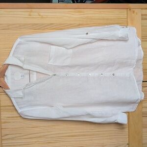 Sigrid Olsen 100% Linen White Button-down Blouse size Large